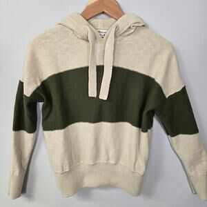 Madewell Clairview Hoodie Sweater, Cream/Olive Green, Cotton, Size XXS